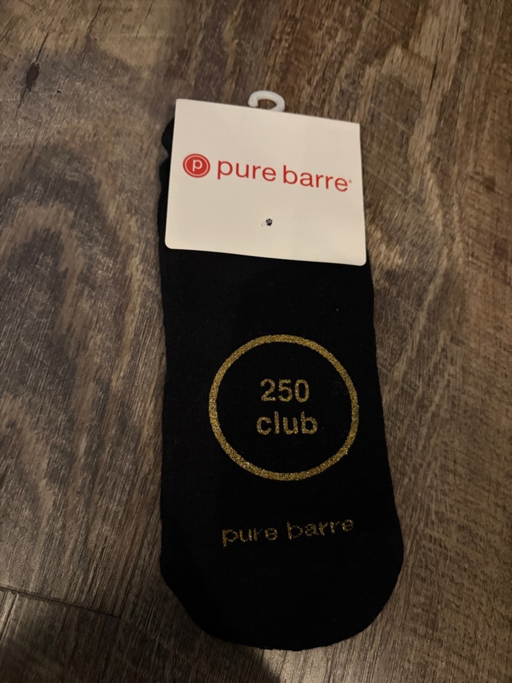 NWT- Pure Barre Black Ankle Socks with Gold '250 Club' Emblem